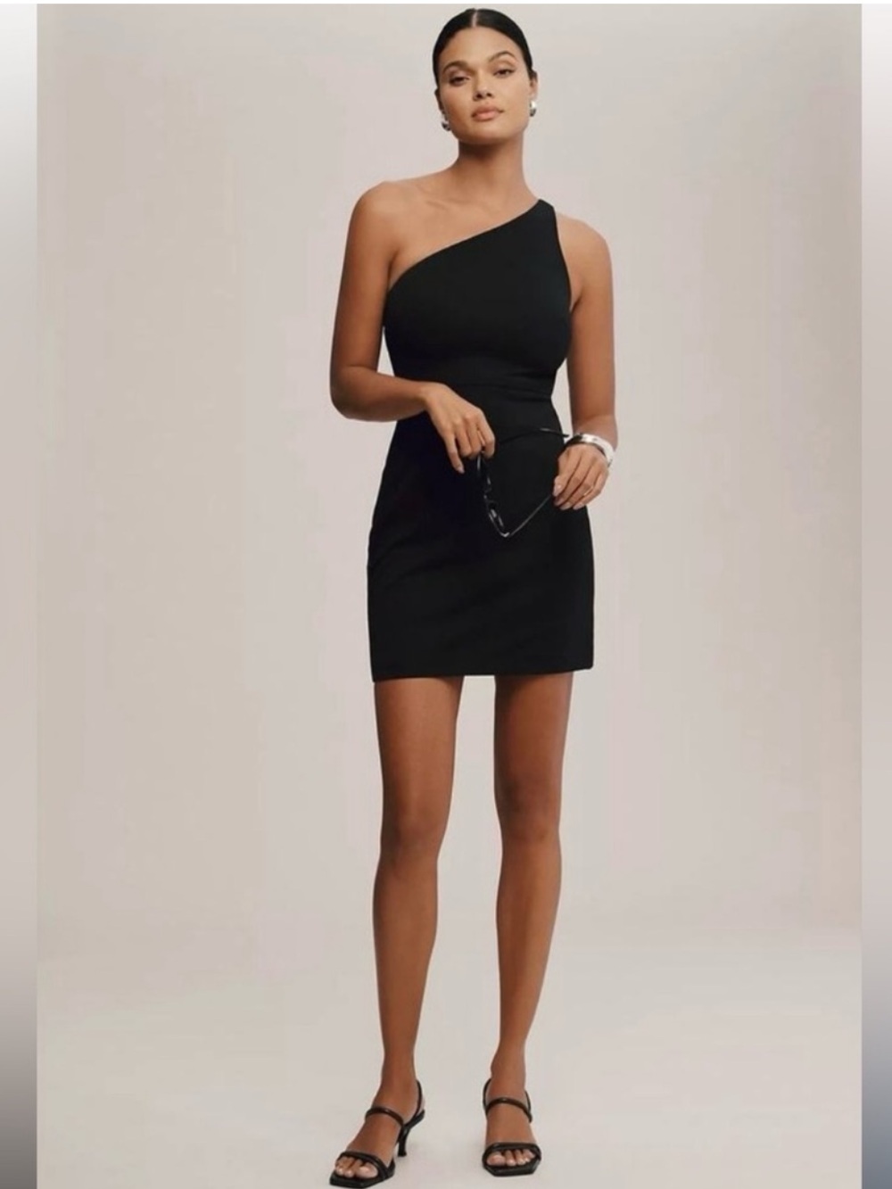BHLDN Emilia One Shoulder Crepe Mini Dress NEW Size XL Black